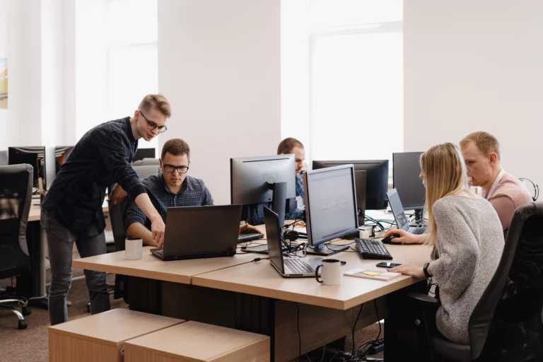 group young business-people working office